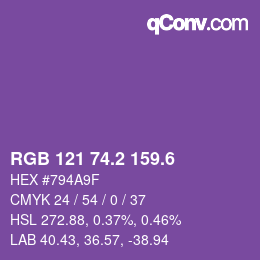 カラーコード: RGB 121 74.2 159.6 | qconv.com