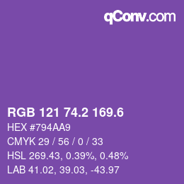 カラーコード: RGB 121 74.2 169.6 | qconv.com