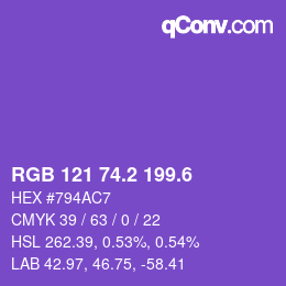 カラーコード: RGB 121 74.2 199.6 | qconv.com