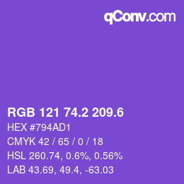 カラーコード: RGB 121 74.2 209.6 | qconv.com
