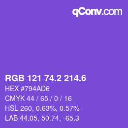 カラーコード: RGB 121 74.2 214.6 | qconv.com