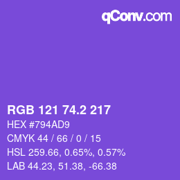 カラーコード: RGB 121 74.2 217 | qconv.com