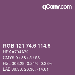 カラーコード: RGB 121 74.6 114.6 | qconv.com
