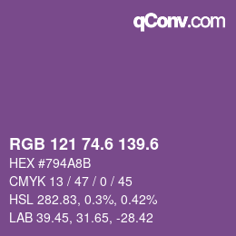 カラーコード: RGB 121 74.6 139.6 | qconv.com