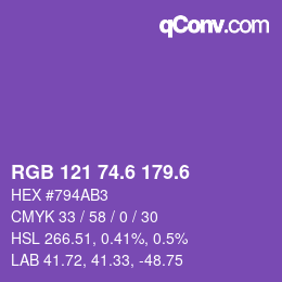 カラーコード: RGB 121 74.6 179.6 | qconv.com