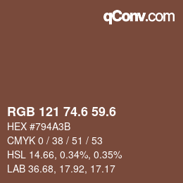 カラーコード: RGB 121 74.6 59.6 | qconv.com