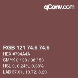 カラーコード: RGB 121 74.6 74.6 | qconv.com