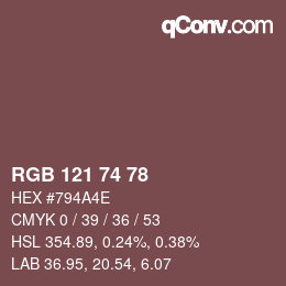 カラーコード: RGB 121 74 78 | qconv.com