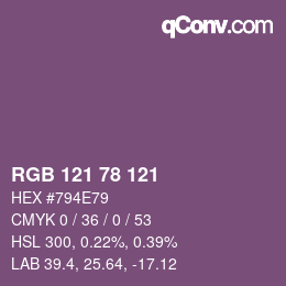 颜色代码: RGB 121 78 121 | qconv.com
