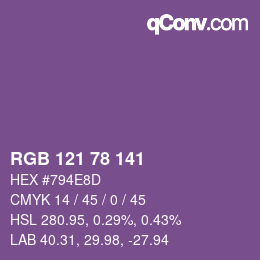 颜色代码: RGB 121 78 141 | qconv.com