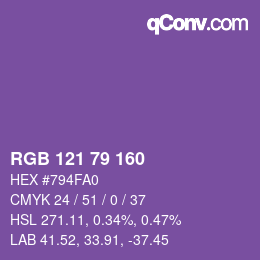 Color code: RGB 121 79 160 | qconv.com