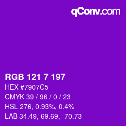 颜色代码: RGB 121 7 197 | qconv.com