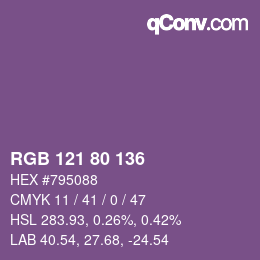 Color code: RGB 121 80 136 | qconv.com