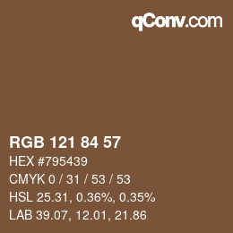 カラーコード: RGB 121 84 57 | qconv.com