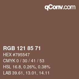 颜色代码: RGB 121 85 71 | qconv.com