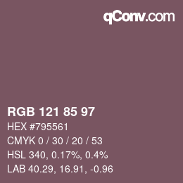 Color code: RGB 121 85 97 | qconv.com