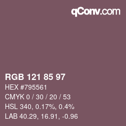 颜色代码: RGB 121 85 97 | qconv.com