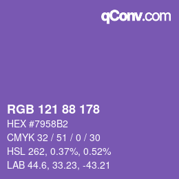 Color code: RGB 121 88 178 | qconv.com