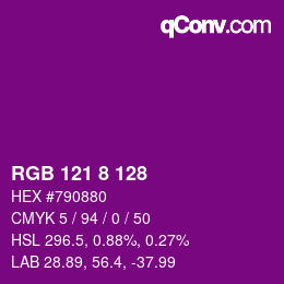 カラーコード: RGB 121 8 128 | qconv.com