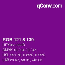 カラーコード: RGB 121 8 139 | qconv.com