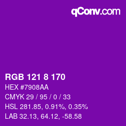 Color code: RGB 121 8 170 | qconv.com