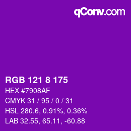 颜色代码: RGB 121 8 175 | qconv.com