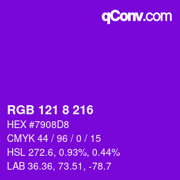 颜色代码: RGB 121 8 216 | qconv.com