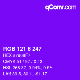 颜色代码: RGB 121 8 247 | qconv.com