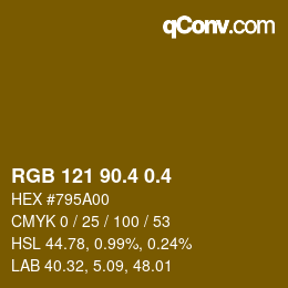 カラーコード: RGB 121 90.4 0.4 | qconv.com
