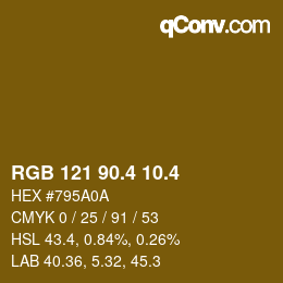 カラーコード: RGB 121 90.4 10.4 | qconv.com