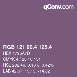 カラーコード: RGB 121 90.4 125.4 | qconv.com