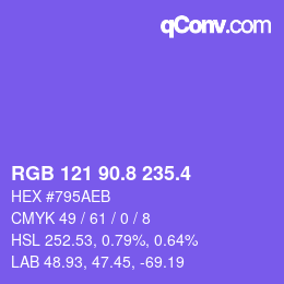 カラーコード: RGB 121 90.8 235.4 | qconv.com