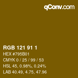 Color code: RGB 121 91 1 | qconv.com