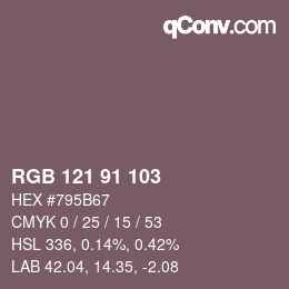 Color code: RGB 121 91 103 | qconv.com