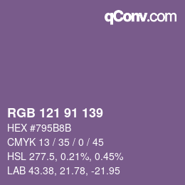 Color code: RGB 121 91 139 | qconv.com
