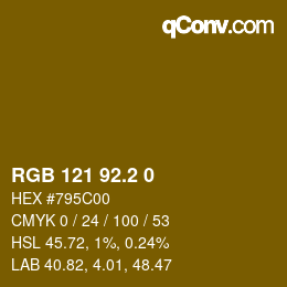 カラーコード: RGB 121 92.2 0 | qconv.com