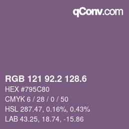 カラーコード: RGB 121 92.2 128.6 | qconv.com