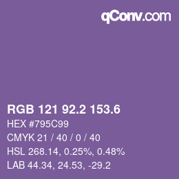 カラーコード: RGB 121 92.2 153.6 | qconv.com
