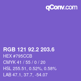 カラーコード: RGB 121 92.2 203.6 | qconv.com