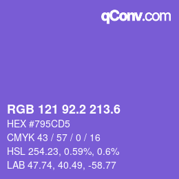 カラーコード: RGB 121 92.2 213.6 | qconv.com