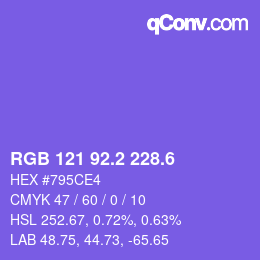 カラーコード: RGB 121 92.2 228.6 | qconv.com