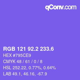 カラーコード: RGB 121 92.2 233.6 | qconv.com