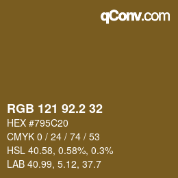 カラーコード: RGB 121 92.2 32 | qconv.com