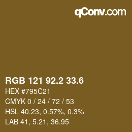 カラーコード: RGB 121 92.2 33.6 | qconv.com