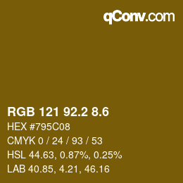 カラーコード: RGB 121 92.2 8.6 | qconv.com