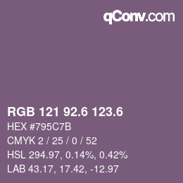 カラーコード: RGB 121 92.6 123.6 | qconv.com