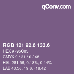 カラーコード: RGB 121 92.6 133.6 | qconv.com
