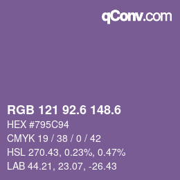 カラーコード: RGB 121 92.6 148.6 | qconv.com