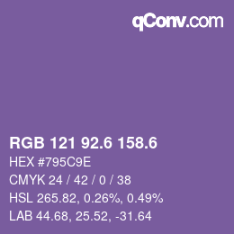 カラーコード: RGB 121 92.6 158.6 | qconv.com