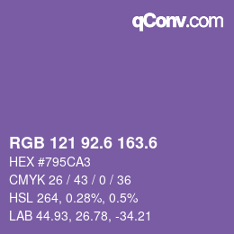 カラーコード: RGB 121 92.6 163.6 | qconv.com